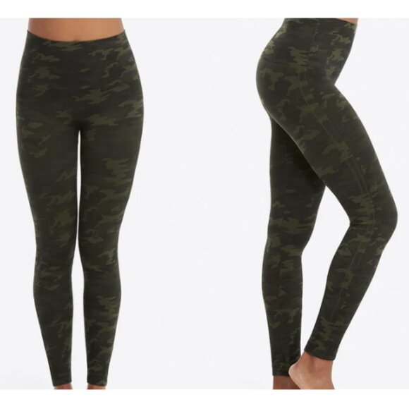 Spanx Look At Me Now Green Camo Full Length High Waisted Legging - Picture 1 of 10